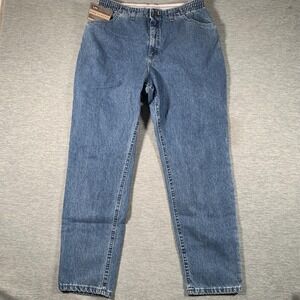 Lee‎ Side Elastic Jeans Womens 18W M Blue Wash High Rise Relaxed Tapered 37x31